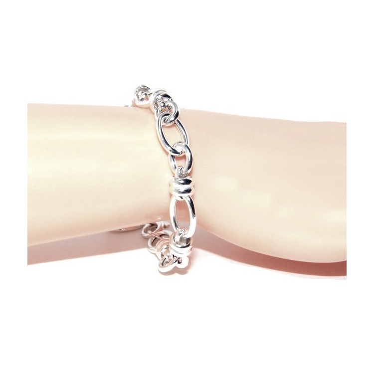 RMB|ARGENTO 925 chiaro bracciale donna maglia ovale e rondelle 17,50 cm