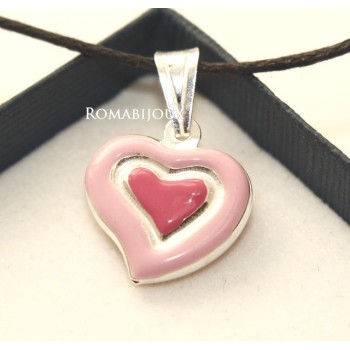 RMB|Ciondolo Argento 925 : cuore smaltato 2 toni celeste rosa