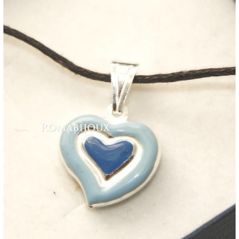 RMB|Ciondolo Argento 925 : cuore smaltato 2 toni celeste rosa