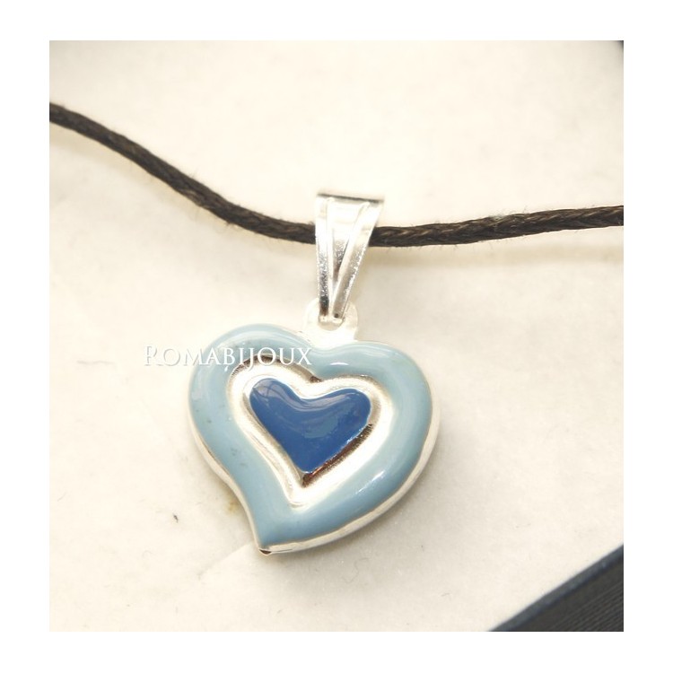 RMB|Ciondolo Argento 925 : cuore smaltato 2 toni celeste rosa