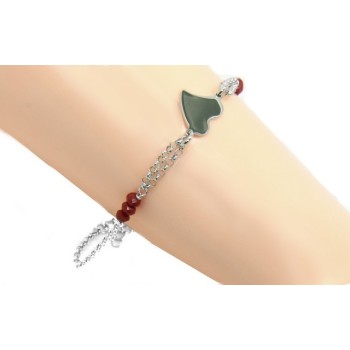 RMB|Bracciale donna ragazza uomo ragazzo Argento 925 lavorazione a rosario cristallo rosso con cuore centrale 15,50 - 18,00