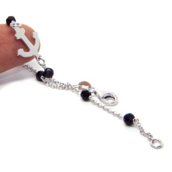 RMB|Men's bracelet boy boy Silver 925 black crystal rosary work with still central 17,50 cm