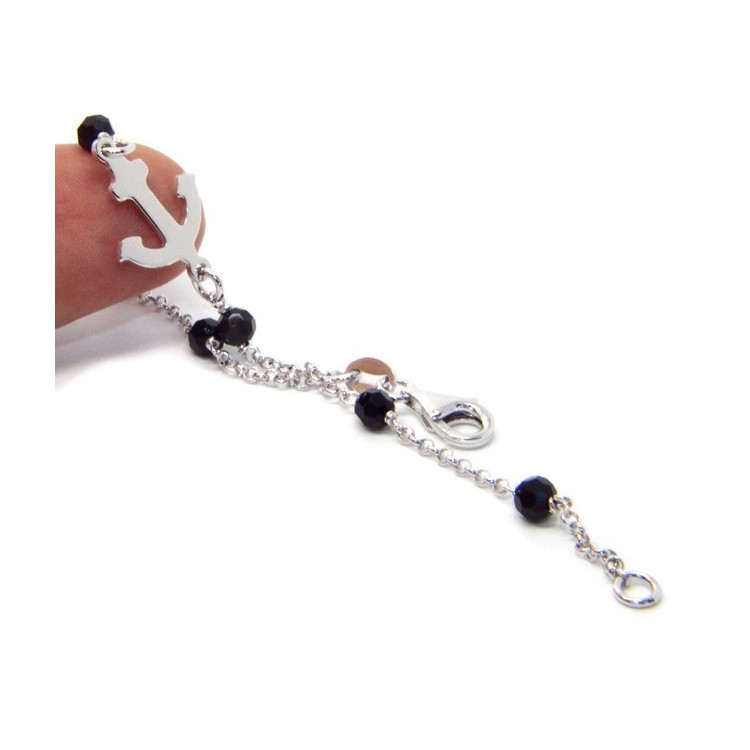 RMB|Men's bracelet boy boy Silver 925 black crystal rosary work with still central 17,50 cm