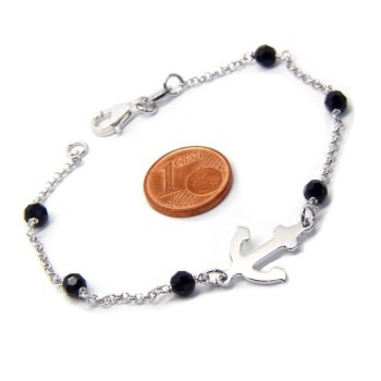 RMB|Men's bracelet boy boy Silver 925 black crystal rosary work with still central 17,50 cm