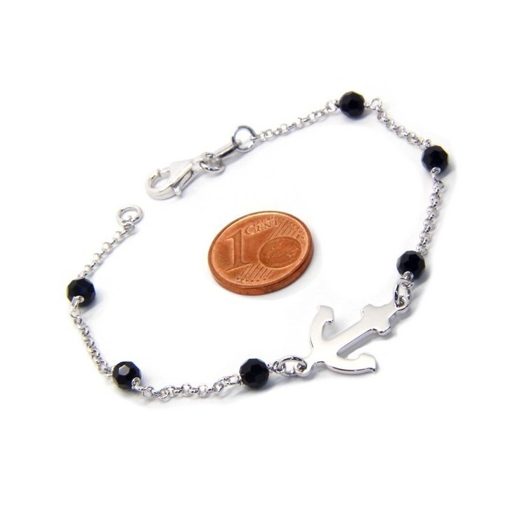 RMB|Men's bracelet boy boy Silver 925 black crystal rosary work with still central 17,50 cm