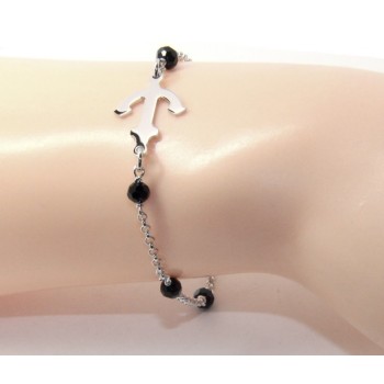 RMB|Men's bracelet boy boy Silver 925 black crystal rosary work with still central 17,50 cm