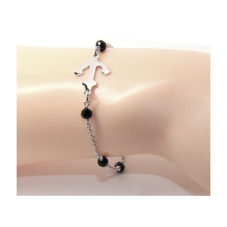 RMB|Men's bracelet boy boy Silver 925 black crystal rosary work with still central 17,50 cm