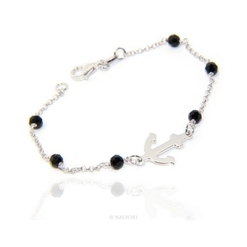 RMB|Men's bracelet boy boy Silver 925 black crystal rosary work with still central 17,50 cm