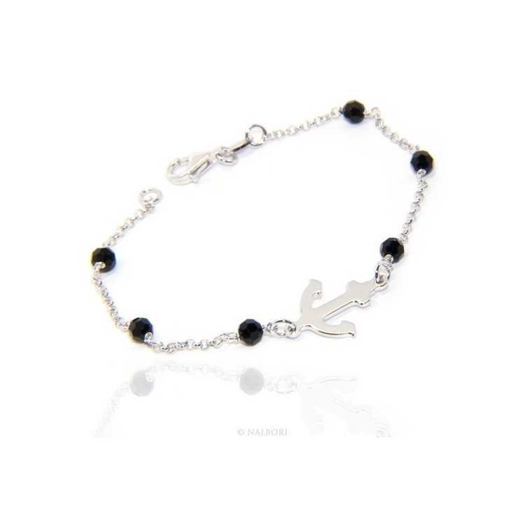 RMB|Men's bracelet boy boy Silver 925 black crystal rosary work with still central 17,50 cm