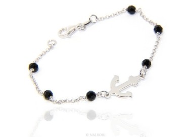 RMB|Men's bracelet boy boy Silver 925 black crystal rosary work with still central 17,50 cm