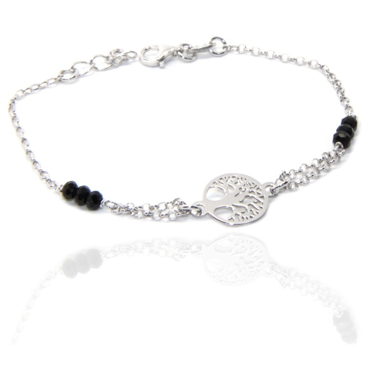 RMB|Man Woman Woman Bracelet Silver 925 Black Crystal Rosary Work with Tree of Central Life 15.50-18.50