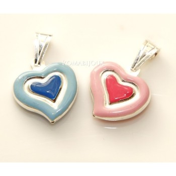 RMB|Ciondolo Argento 925 : cuore smaltato 2 toni celeste rosa