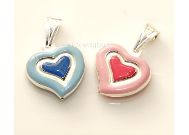 RMB|Ciondolo Argento 925 : cuore smaltato 2 toni celeste rosa