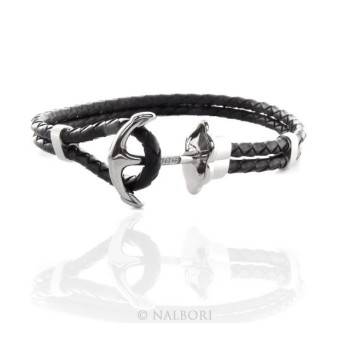 RMB|Bracciale Acciaio uomo donna anallergico similpelle ancora e zirconi