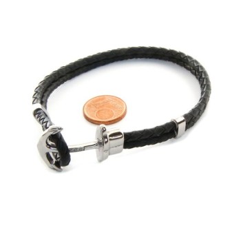 RMB|Steel bracelet anallergic faux-leather waistband and zirconia