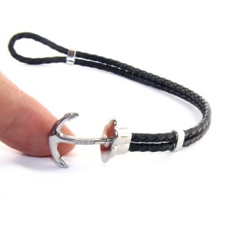 RMB|Steel bracelet anallergic faux-leather waistband and zirconia