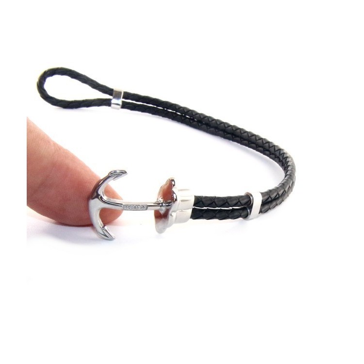 RMB|Steel bracelet anallergic faux-leather waistband and zirconia
