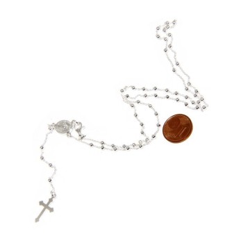 RMB|Man or Woman Rosary Necklace in 925 Sterling Silver Balls 2.5mm Miraculous Madonna Cross