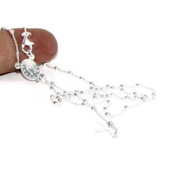 RMB|Man or Woman Rosary Necklace in 925 Sterling Silver Balls 2.5mm Miraculous Madonna Cross