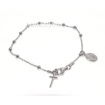 RMB|Bracciale rosario uomo o donna in Argento 925 con immagine madonnina ciondolo e croce