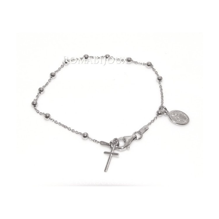 RMB|Bracciale rosario uomo o donna in Argento 925 con immagine madonnina ciondolo e croce