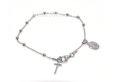 RMB|Bracciale rosario uomo o donna in Argento 925 con immagine madonnina ciondolo e croce