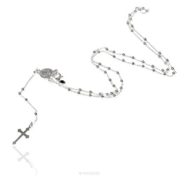 RMB|Man or Woman Rosary Necklace in 925 Sterling Silver Balls 2.5mm Miraculous Madonna Cross