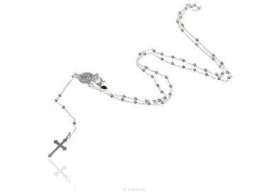 RMB|Collana rosario uomo o donna in Argento 925 palline 2,5 mm croce madonna miracolosa