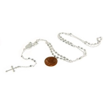 RMB|Collana rosario uomo o donna in Argento 925 palline diamantate 3mm croce madonna miracolosa