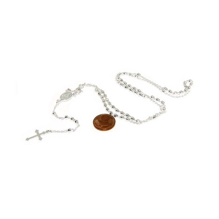 RMB|Collana rosario uomo o donna in Argento 925 palline diamantate 3mm croce madonna miracolosa