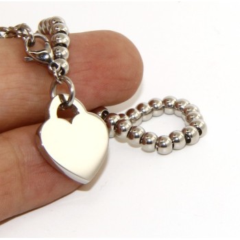 RMB|Steel hypoallergenic chrome plated bracelet with smooth heart 15,00 17,00 cm