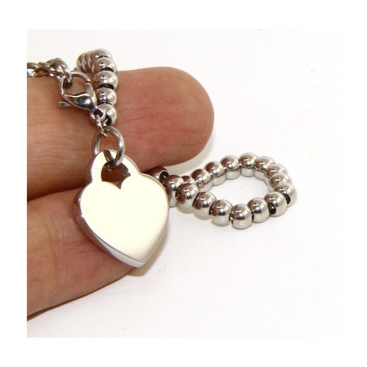 RMB|Steel hypoallergenic chrome plated bracelet with smooth heart 15,00 17,00 cm