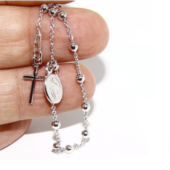 RMB|Bracciale rosario uomo o donna in Argento 925 con immagine madonnina ciondolo e croce