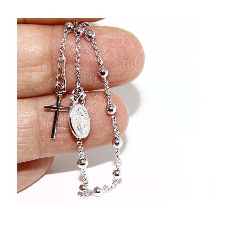 RMB|Bracciale rosario uomo o donna in Argento 925 con immagine madonnina ciondolo e croce