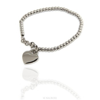RMB|Acciaio donna anallergico cromato bracciale palline con cuore liscio 15,00 17,00 cm