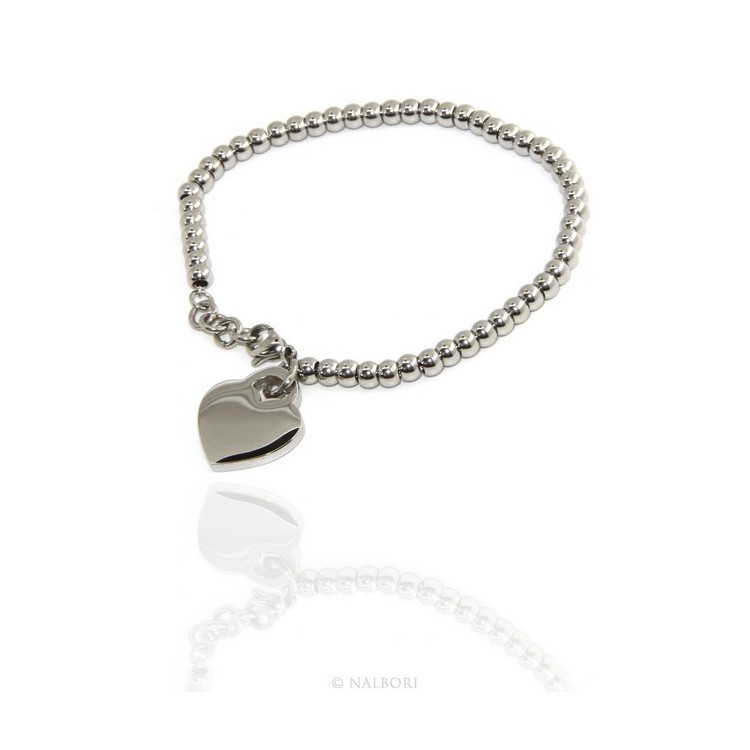 RMB|Steel hypoallergenic chrome plated bracelet with smooth heart 15,00 17,00 cm