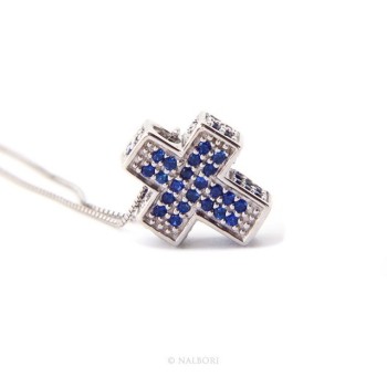 RMB|Silver 925: Necklace Collier man Venetian woman 45 cm and 3D cross with blue zircons pavé