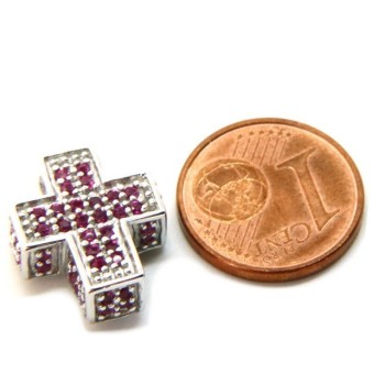 RMB|Argento 925 : Collana Collier uomo donna veneziana 45 cm e croce 3D a pavè di zirconi ROSSO rubino