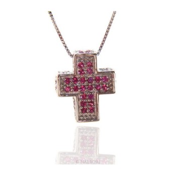RMB|Silver 925: Venetian woman 45 cm Necklace and Crocodile Cross 3D Ruby RED Zircon