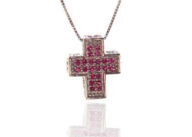 RMB|Silver 925: Venetian woman 45 cm Necklace and Crocodile Cross 3D Ruby RED Zircon