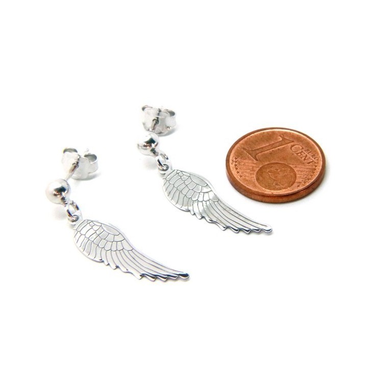 RMB|Silver 925: woman earrings with ball and pendant angel wings cut and laser engraved