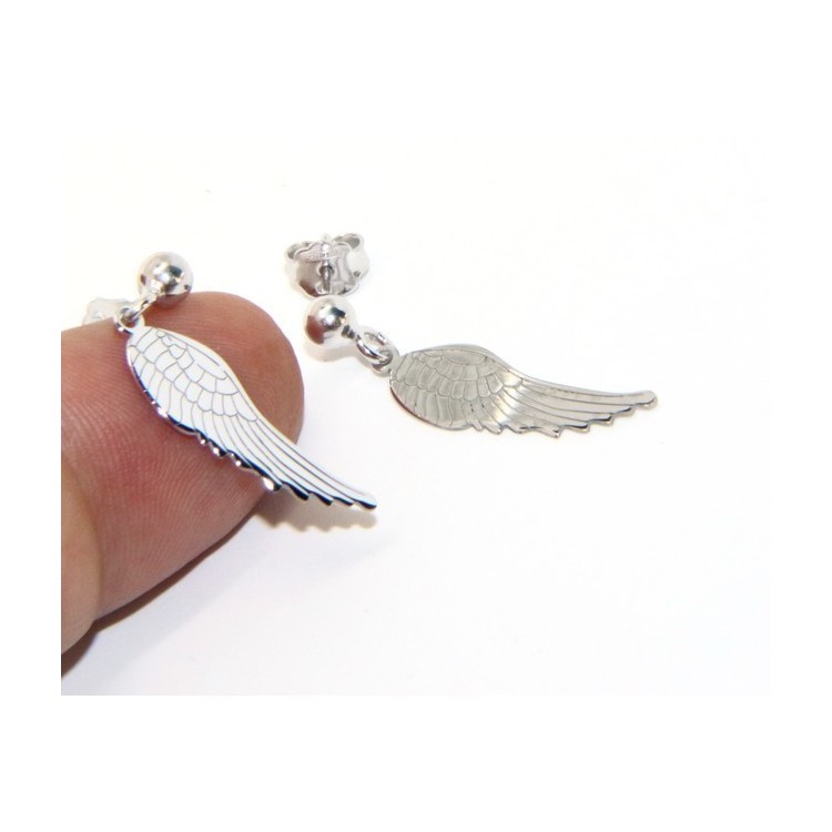 RMB|Silver 925: woman earrings with ball and pendant angel wings cut and laser engraved