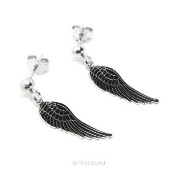 RMB|Silver 925: woman earrings with ball and pendant angel wings cut and laser engraved