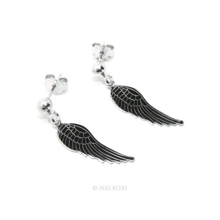 RMB|Silver 925: woman earrings with ball and pendant angel wings cut and laser engraved