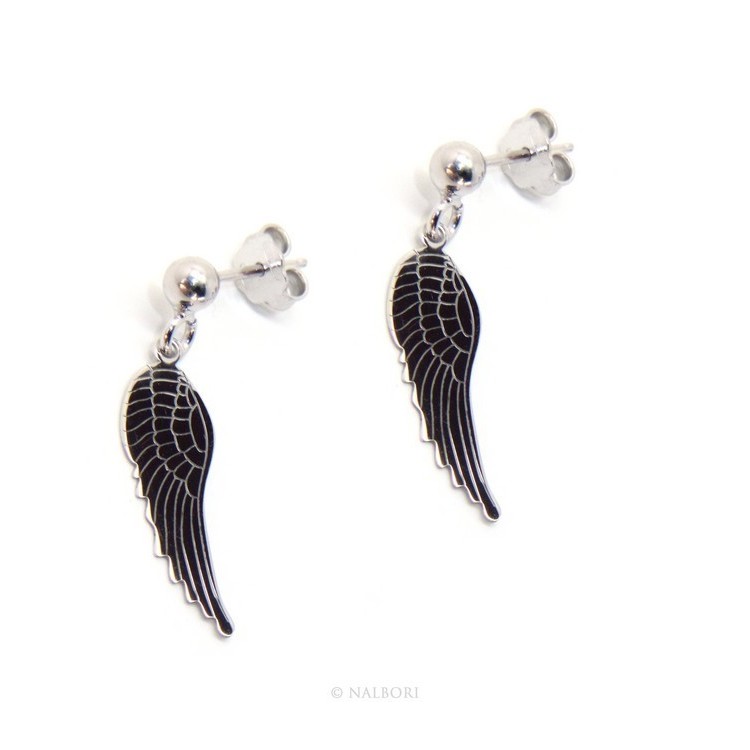 RMB|Silver 925: woman earrings with ball and pendant angel wings cut and laser engraved