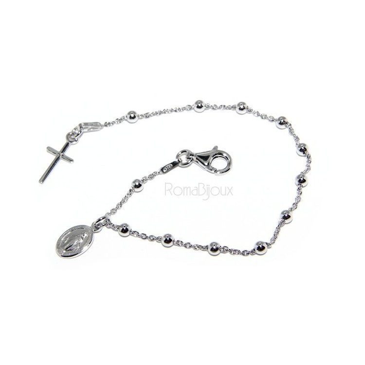 RMB|Bracciale rosario uomo o donna in Argento 925 con immagine madonnina ciondolo e croce