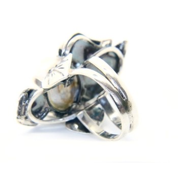 RMB|Argento 925 : Anello donna realizzato a mano con foglie e perla barocca misura 16