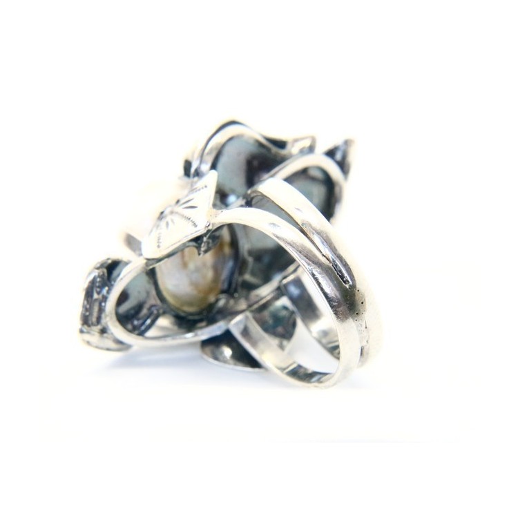 RMB|Argento 925 : Anello donna realizzato a mano con foglie e perla barocca misura 16