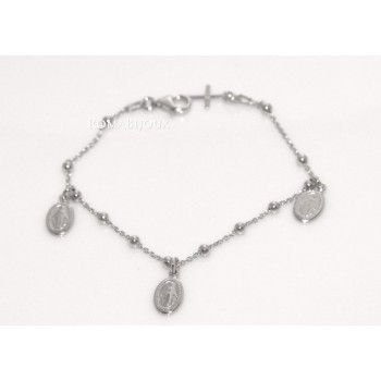 RMB|Bracciale rosario uomo o donna in Argento 925 con immagine madonnina 3 ciondoli e croce