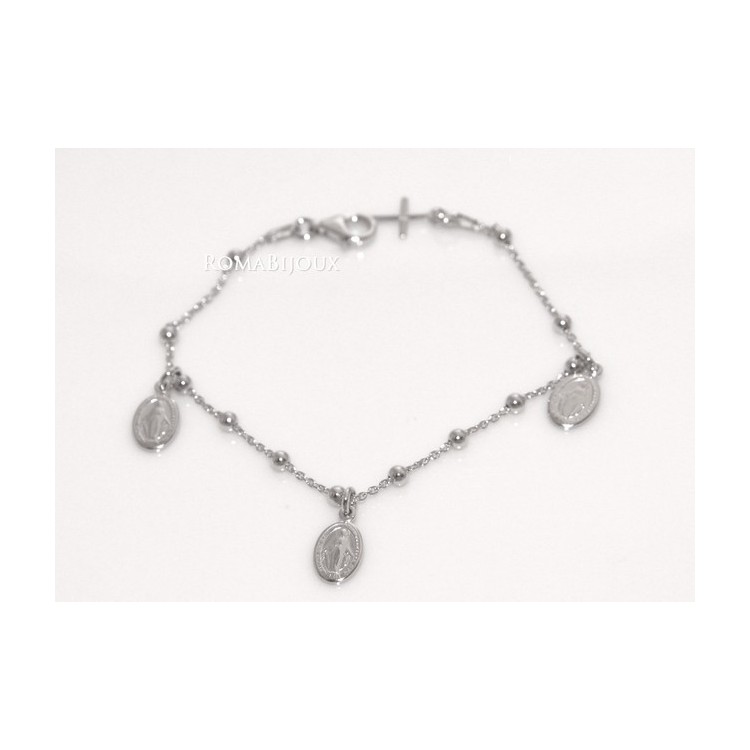 RMB|Bracciale rosario uomo o donna in Argento 925 con immagine madonnina 3 ciondoli e croce